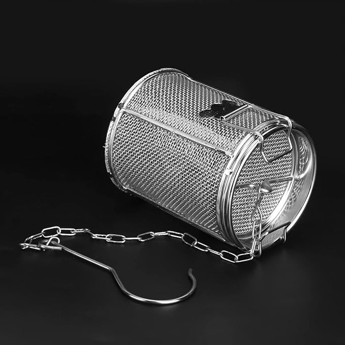 Tea Ball Strainer, Stainless Steel Infuser with Extra Fine Mesh & Chain Hook, 8x10cm Spice Filter Basket for Loose Leaf Tea, Soup Seasonings Brewing Separation Accessories
