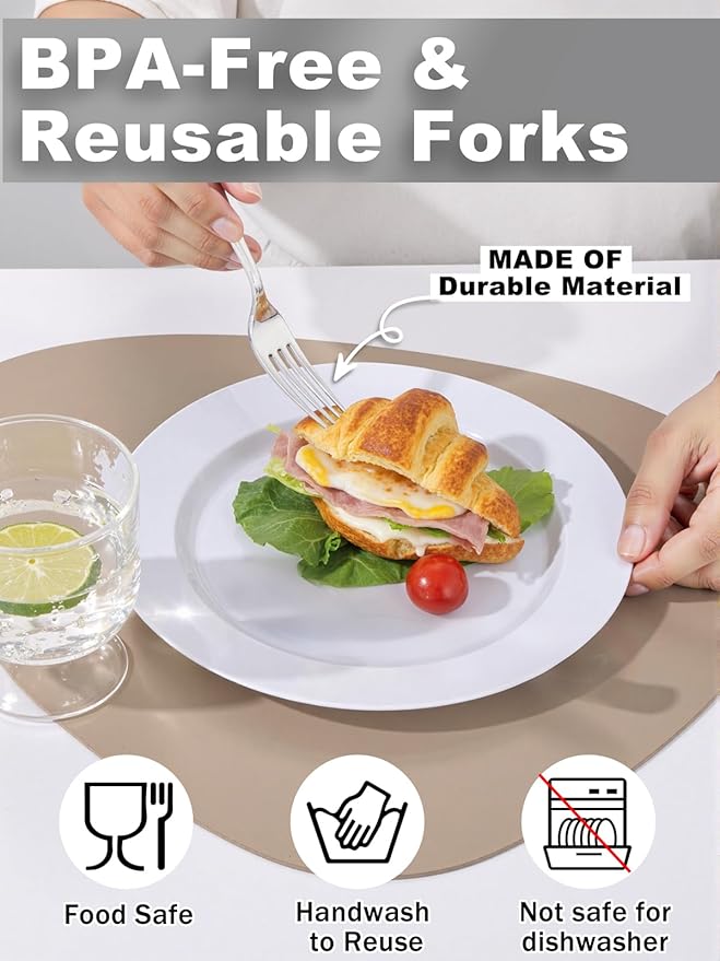WDF 300PCS Silver Plastic Forks - Heavy Duty Plastic Forks Disposable - Sturdy&Durable Plastic Silverware Bulk for Wedding/Christmas Party/Daily Using