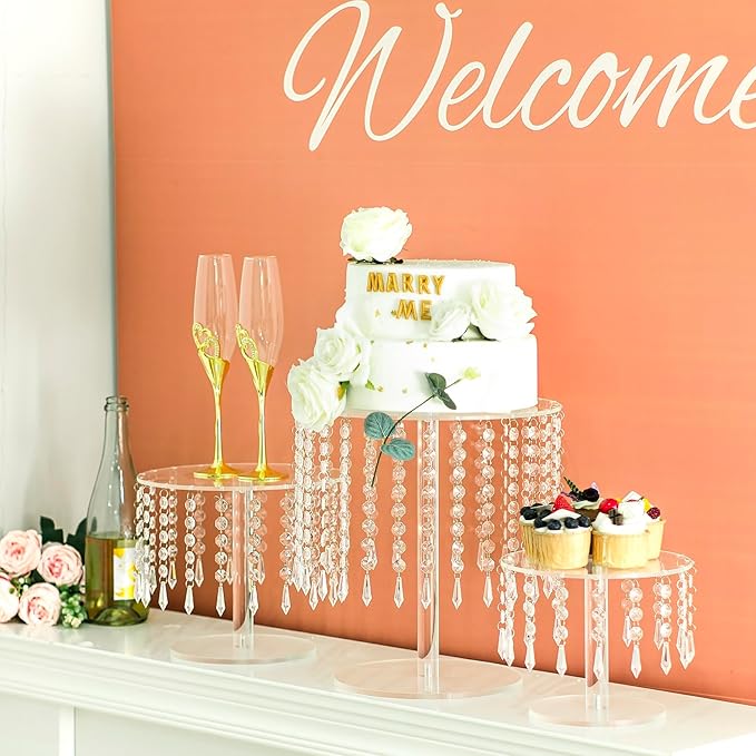 LANLONG Cake Stands for Party, Clear Acrylic Cake Stand for Dessert Table, 12.2in Round Crystal Cake and Cupcake Stand for Wedding Birthday Party Event Decorations