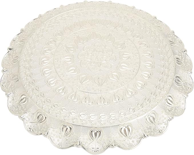 Qinlorgo Turkish Coffee Tray Round Dessert Coffee Tray (Silver)