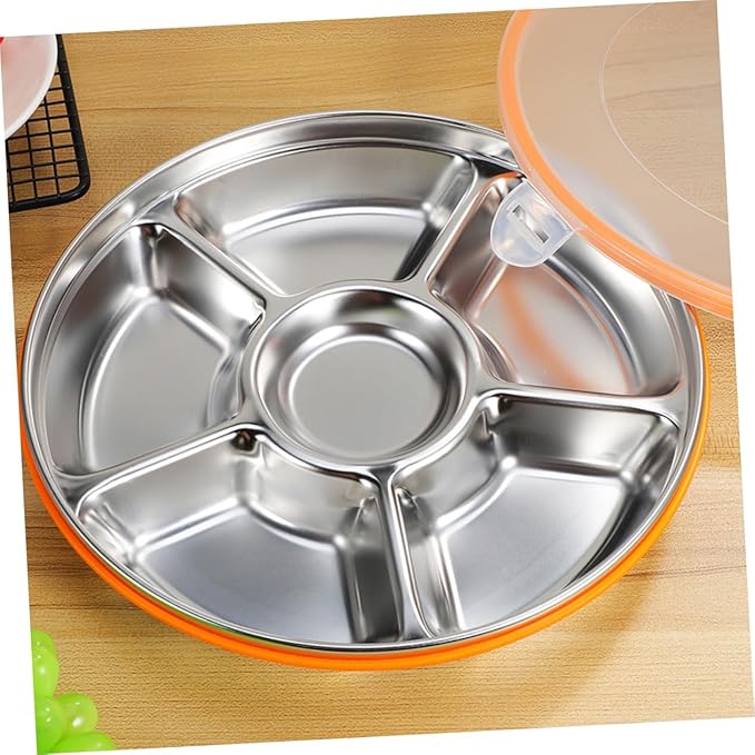 GLEAVI Stainless Steel Divided Serving Tray Lid Family Sized Fruit and Vegetable Tray Multipurpose Snack Container for Fresh Food Storage and Outdoor Use