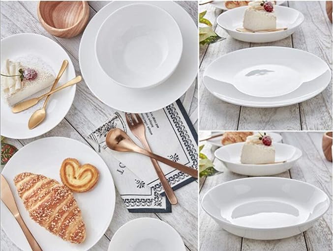 Fine Dinner Set,Dinner Plate Ceramics Dinner Set, Pure White Relief Light Luxury 32 Pieces Bone China Dinnerware Sets