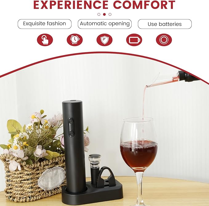 4Pcs Electric Wine Opener Set ABS Automatic Wine Opener Set with Stand Foil Cutter Wine Pourer Vacuum Stopper Practical Electric Wine Opener Rechargeable for Home Party Bar Outdoor Wine Gift