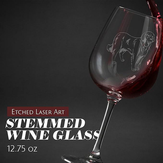 Etched Laser Art Akbash Personalized Dog Themed Etched 12.75oz Wine Glass Custom Dog Breed Wine Glasses, Ideal for Pet Lovers, Unique Birthday Gift for Men & Women, Personalized Gift