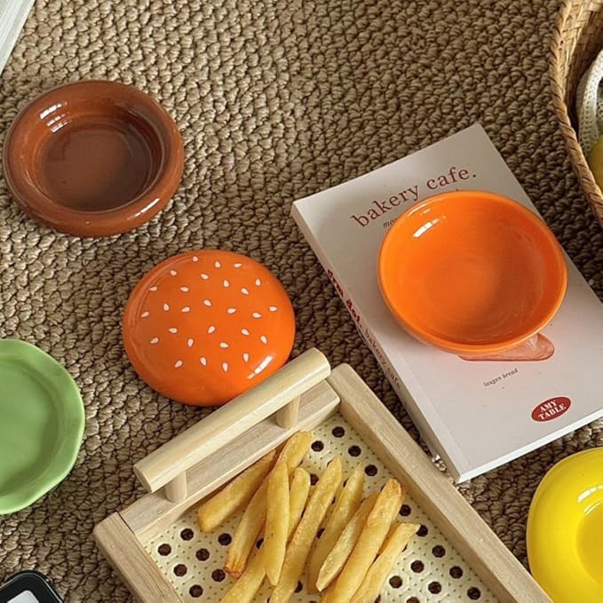 6-Piece Stackable Burger Plate Set - Hamburger Tableware Multi-Layer Dish Set for BBQ, Party & Appetizers (Mini Snack/Dessert Plates, Sushi Dip Tray) - Durable & Space-Saving