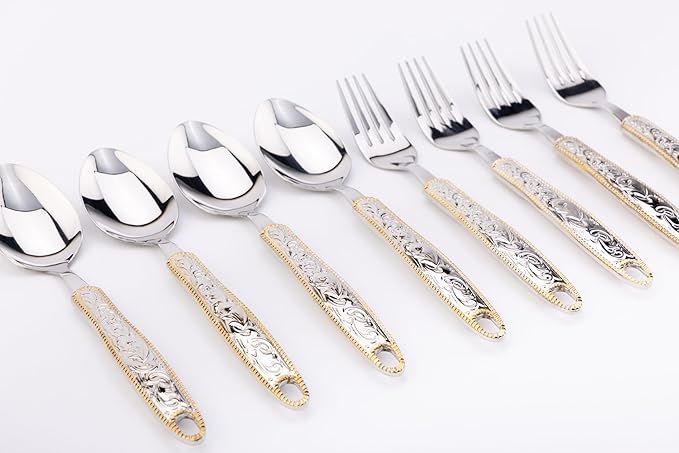 Western Rodeo Cowboy Buckle 8-piece Silverware Lunch Set by Cowboy Living