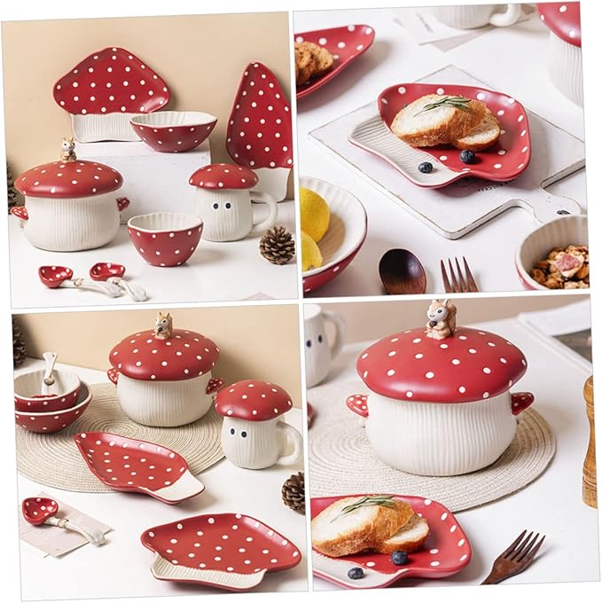 OUNONA Mushroom Ceramic Plate Salad Serving Bowl Design Multi-function Kitchen Supplies