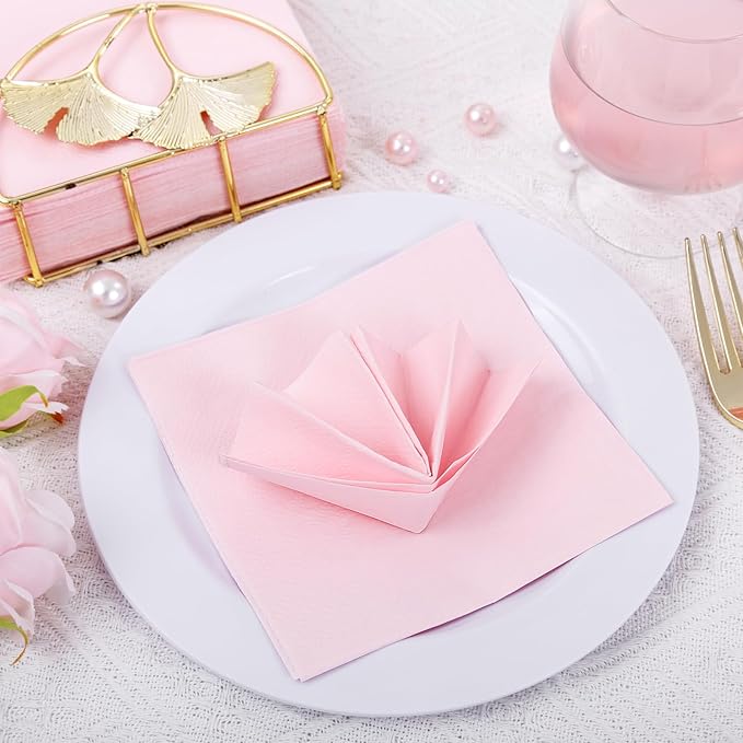 FLOWERCAT 100-Count 2-Ply Pink Cocktail Napkins - Beverage Napkins Disposable Premium Quality - 5" x 5" Pink Paper Napkins for Birthday Party & Valentine's Day,Bar,Weddings