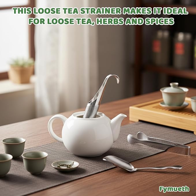 Tea Diffusers for Loose Tea, 2-Piece Stainless Steel Tea Infuser Set with Fine Mesh Filter, Reusable Loose Leaf Tea Steeper with Hook, Includes Tea Spoon and Tongs, for Home, Office, Travel