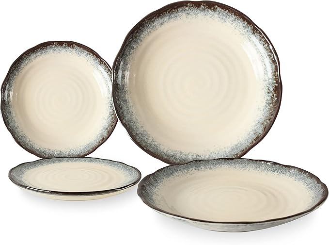 Mino Ware Japanese Ceramics 2 Pasta Plate & 2 Salad/Appetizer Plate Made in Japan (Japan Import) TNG003 (Rusty Green)