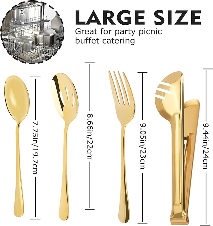 Serving Utensils for Buffet Set of 11, UOIXPUHUO large Stainless Steel Serving Spoon Slotted Spoon Serving Fork and Serving Tong for Catering Supplies Buffet Catering Banquet Party (Gold)