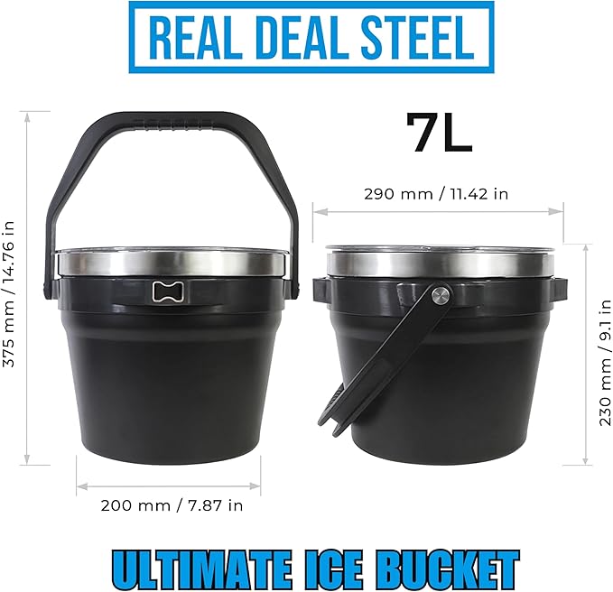 Large Insulated Ice Bucket with Lid – Stainless Steel Ice Bucket and Scoop – Ice Buckets for Parties, Bars – Ice Bucket with Lid and Scoop – Outdoor Ice Bucket, Champagne (Natural Stainless)