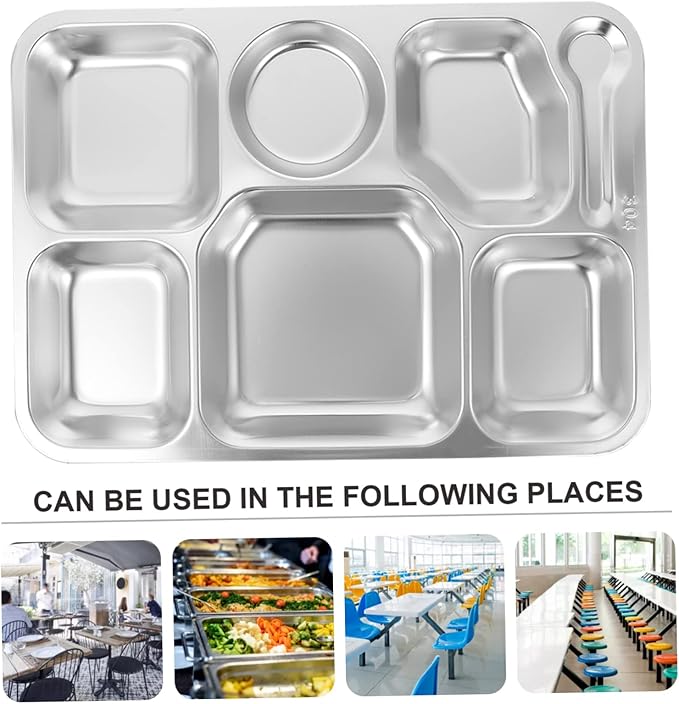 Healifty Stainless Steel Divided Food Serving Tray Sections Compartment Plate for Dining Camping and Picnics Safe and Easy to Clean Eating Plate