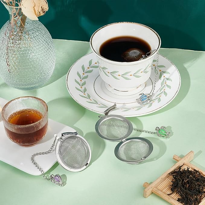 UNICRAFTALE 3 Sets Round Tea Infuser Loose Tea Strainer Turtle Shaped Stainless Steel Loose Leaf Tea Ball Mesh Cute Pendant Tea Strainer Set for Brew Tea, Spices & Seasoning