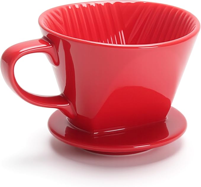 Pour Over Coffee Dripper, Single Red Ceramic Pour Over, Medium Pour Over Coffee with 3 Holes