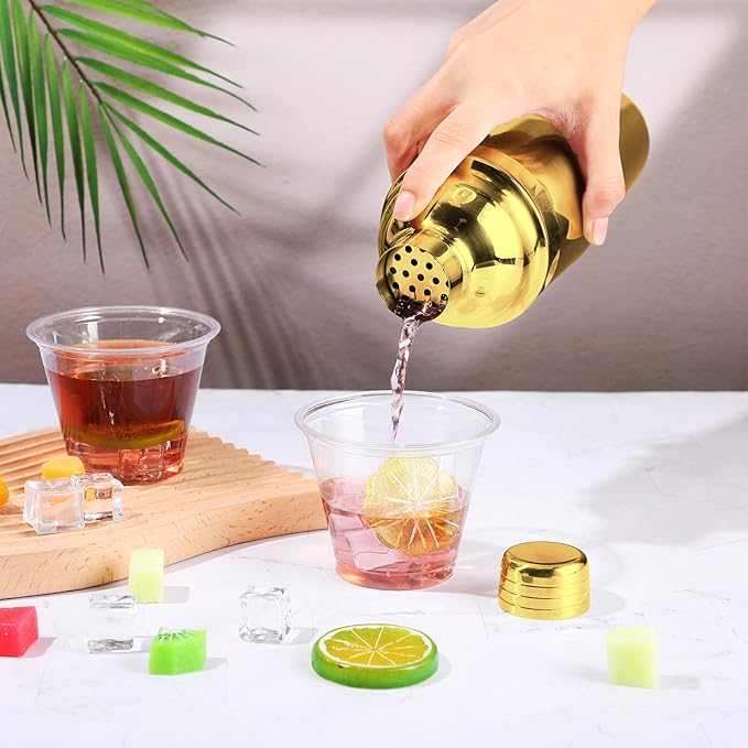 Nitial 6 Pcs Bar Cocktail Shaker Professional Stainless Steel Martini Drink Mixer Built-in Strainer for Bartending No Leaks Shaker for Bar Party Drink Mixer (Gold,25 oz)