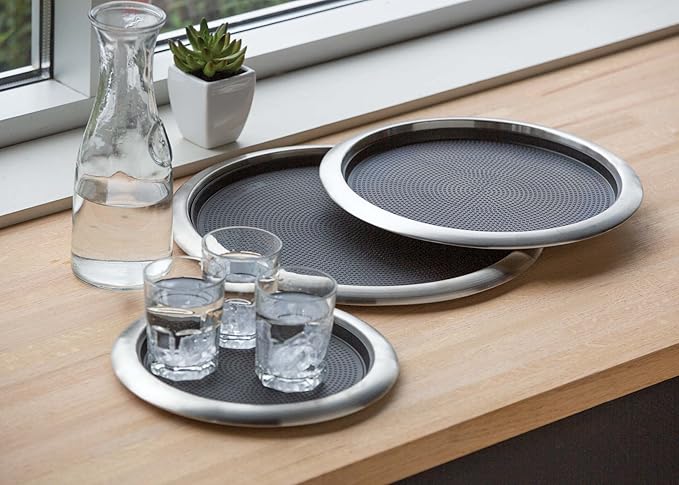 Service Ideas TR1412RI Tray with Removable Insert, 12" Round, Stainless Steel, Brushed