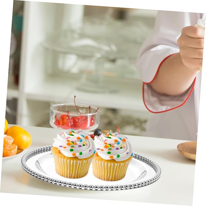 IMIKEYA Metal Fruit Plate Thickened Dessert Serving Tray for Snacks Smooth Edges Non-Slip Base for Home Decor and Parties