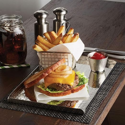 American Metalcraft HMST12 Hammered Tray with Sides, Stainless Steel, 1/2" H, 8-1/4" W, 12" L