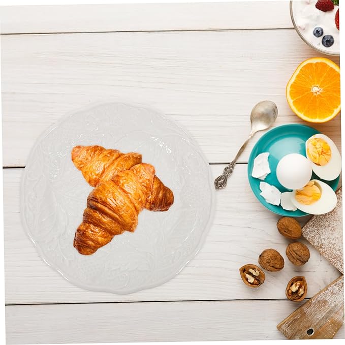Cabilock Embossed Ceramic Plate Set Microwave Safe Dinner Plates for Home Use Elegant Serving Tray for Parties Desserts and Fruits