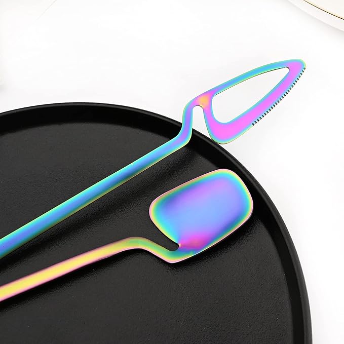 24-Pieces Hangable & Cute 18/10 Stainless Steel Flatware Set, Matte Cutlery Set Kitchen Dinnerware Include Knife/Fork/Spoon/Teaspoon Service for 6, Rainbow