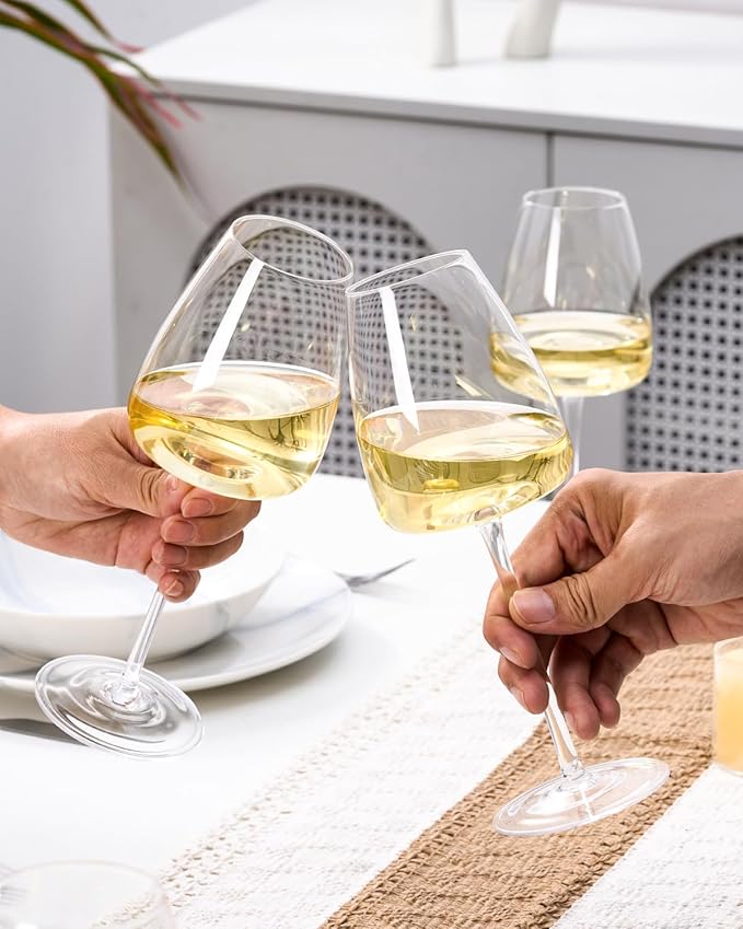 Hand-Blown 18OZ Crystal Wine Glasses Set of 4, Lead-Free Crystal Glasses with Unique Bottom Design for Red, White Wine, 530ml