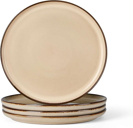 Herogo Ceramic 7.9 Inch Dinner Dessert Plates Set of 4, Small Stoneware Dinnerware Plate Set, Double Reactive Glaze Large Dinnerware Plates for Kitchen, Microwave, Oven & Dishwasher Safe, Cream Khaki