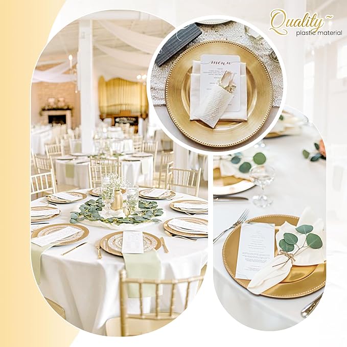 24 Pcs Gold Charger Plates Bulk, 13" Round Beaded Plate Chargers for Dinner Plates, Decorative Dinner Chargers Plastic Table Chargers for Wedding Holiday Party Baby Shower Event Decoration (Gold)