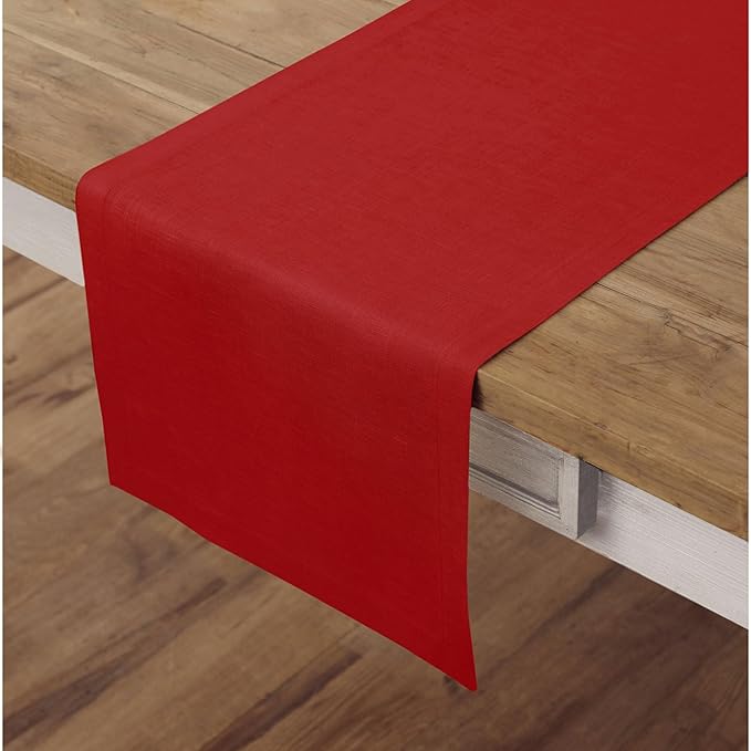 Solino Home Linen Red Table Runner 36 Inches - 100% Pure Linen Small Table Runner 14 x 36 Inch Ideal for Dresser and Coffee Tables - Fete - Christmas, Holiday, Winter, New Year