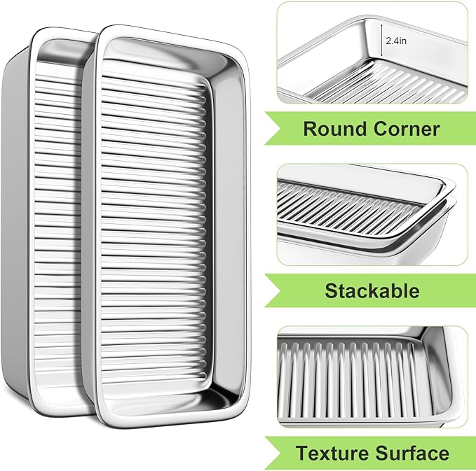 Grilling Prep and Serve Trays, Set of 4 Stackable Stainless Steel BBQ Trays with Cutting Board, Deep Marinating Container, Serving Platter for Plating Food, BBQ Prep Tub for Marinating Meats