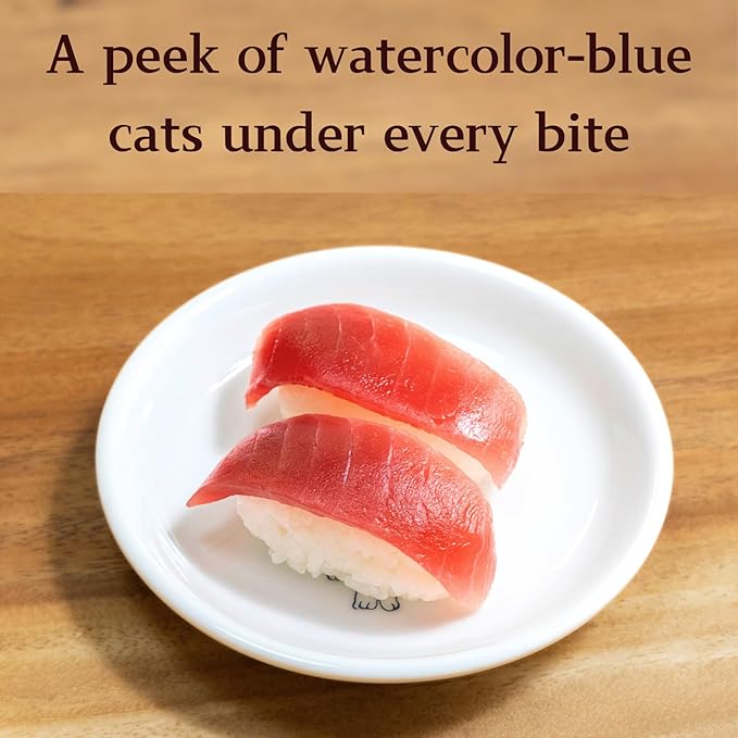 Cute Cats plates,Japense dish Mino ware,Blue glaze,Sushi Soy source dish Set of 5
