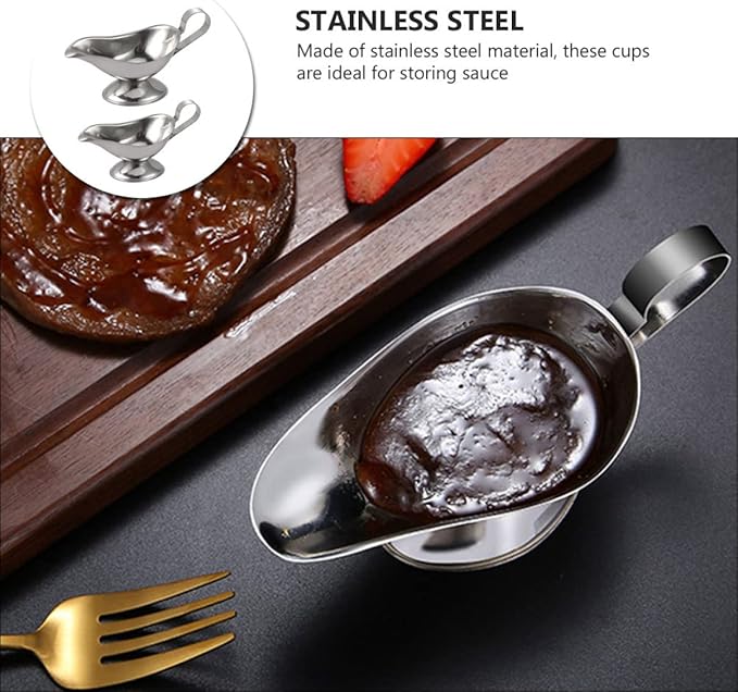 Zerodeko Stainless Steel Gravy Boat Set 4 Pcs with Lid Sauce Dispensers for Kitchen Dining Ideal for Gravy Steak Sauce Salad Dressing and Reusable Cups