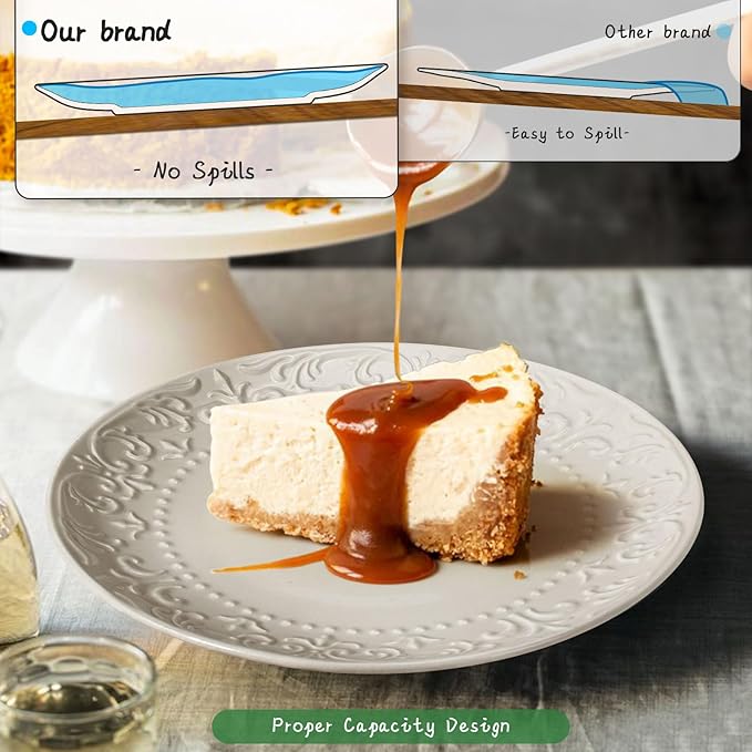 Salad Plates Set of 4 - 8.25 Inch Ceramic Embossed Appetizer and Dessert Plates, Modern White Small Dinner Set for Kitchen - Microwave, Oven and Dishwasher Safe (Brocade Flower)