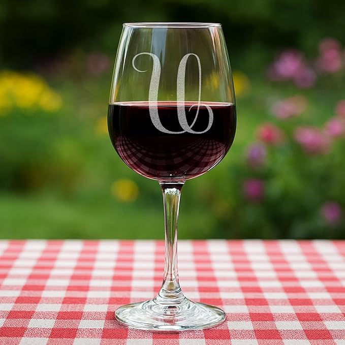 Monogrammed A-Z Wine Gifts for Women - 12.75 oz Engraved Personalized Wine Glass- Funny Wine Lover Monogram Gifts for Women - Unique Wine Glasses Gift Set (U)