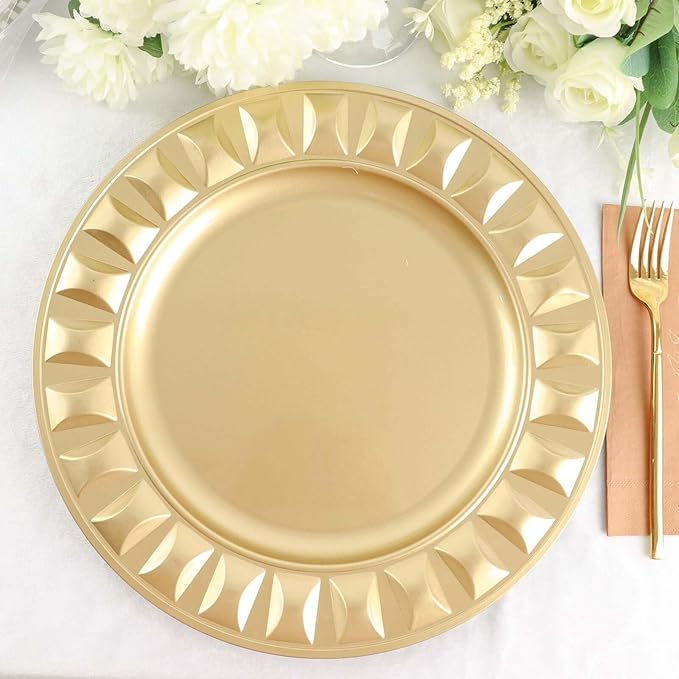 Efavormart 6 Pack | 13" Gold Round Bejeweled Rim Plastic Dinner Serving Trays, Disposable Charger Plates