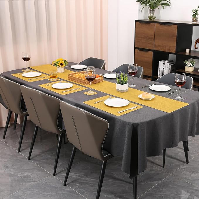 Table Runners 55 Inches Long, Dual-Sided Faux Leather Farmhouse Table Runner Waterproof Heatproof Non-Slip for Living Room Party Home Decor Holiday Decorations(Gray Yellow, 15 x 55 Inch)