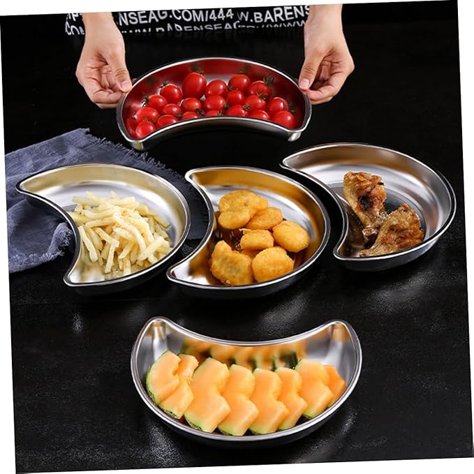 Crescent Shape Serving Tray Stainless Steel Moon Plate Pastry Plate Storage Tray for Dried Fruit Candy Easy Clean