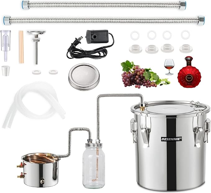 Shine Still Alcohol Distiller 8 Gallon with Stainless Steel Pot Glass Thumper Keg Copper Coil Thermometer Water Pump Home Brewing Kit for Wine Making Whisky Brandy Vodka
