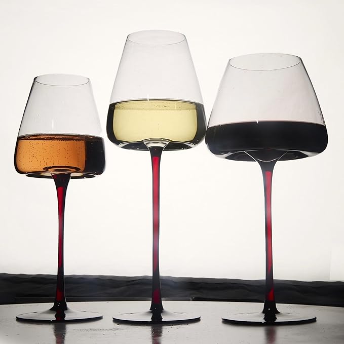 LEMONSODA Concave Champagne & Wine Glasses - Modern Red Stem & Black Bottom for Sparkling Wine, Rosé, Prosecco, Champagne – Handcrafted Barware, Perfect for gift (20oz, Set of 4)
