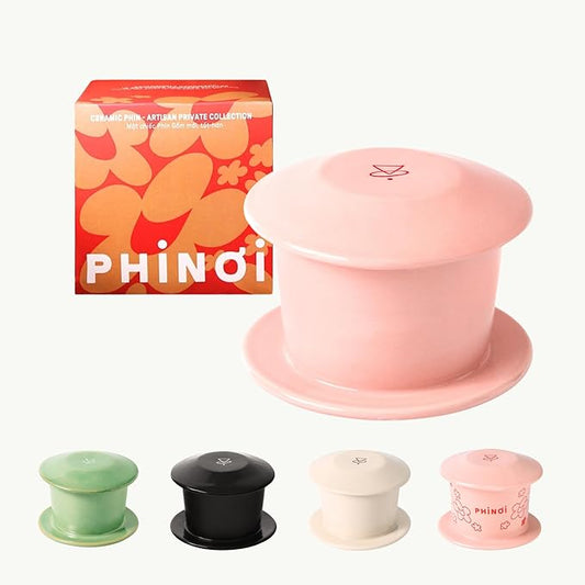[Holiday Gift] Ceramic Vietnamese Phin Filter by PHINOI - Pour Over Coffee Dripper – 1-3 Cup Coffee Maker with Flower Design – Reusable Coffee Filter for Manual Brewing, Travel Friendly (Pink)