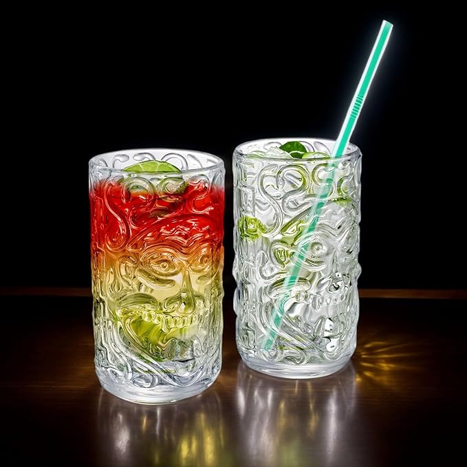 Glass Drinking Glasses Set of 6 Tiki Drinking Glasses Cups 14.5oz for Cocktails,Water,Juice,Beer,Cocktails,Wine Mojito Cups, Cocktail Glass, Bar Glassware Set for Cocktail, Beer, Whiskey
