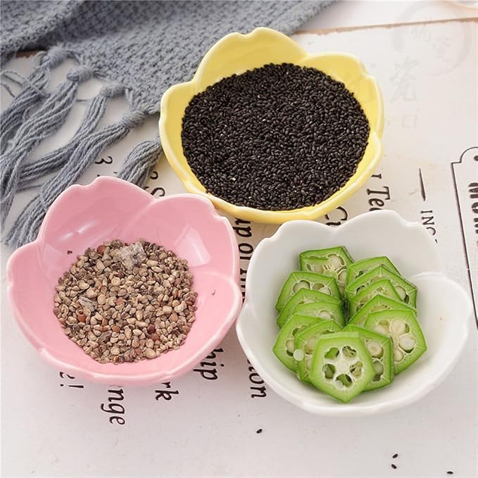 4pcs Ceramic Flower Shape Sauce Dish Seasoning Dishes Sushi Dipping Bowl Appetizer Plates Serving Dish Saucers Bowl