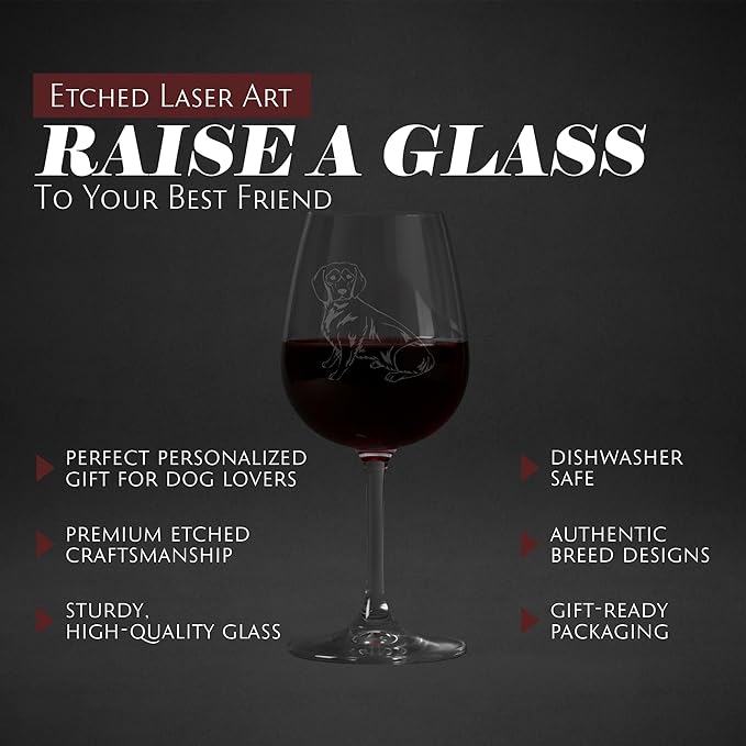 Etched Laser Art Alpine Dachsbracke Personalized Dog Themed Etched 12.75oz Wine Glass Custom Dog Breed Wine Glasses, Ideal for Pet Lovers, Unique Birthday Gift for Men & Women, Personalized Gift
