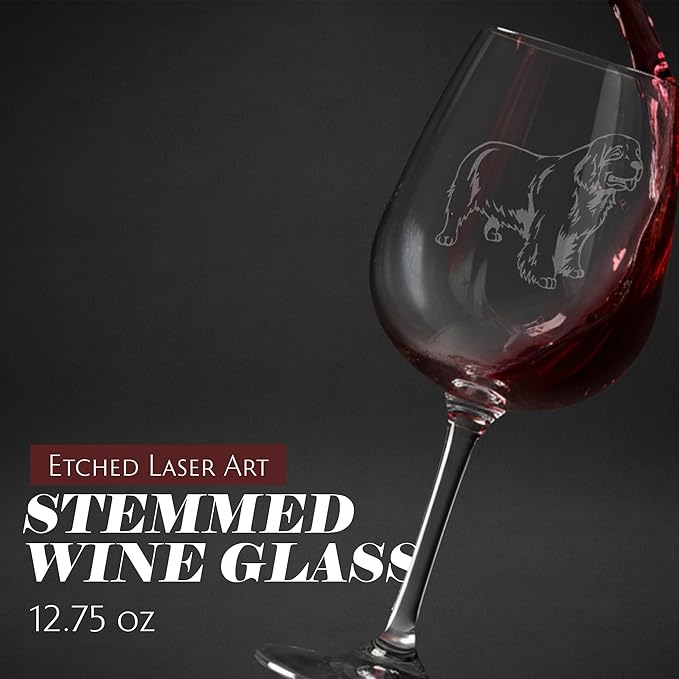 Etched Laser Art Clumber Spaniel Personalized Dog Themed Etched 12.75oz Wine Glass Custom Dog Breed Wine Glasses, Ideal for Pet Lovers, Unique Birthday Gift for Men & Women, Personalized Gift