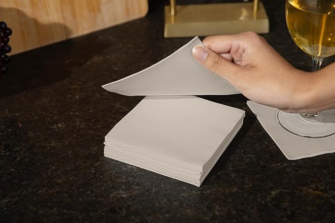 AMERICAN HOMESTEAD Sand Cocktail Napkins - Premium 4.75"x4.75" Disposable Linen-Like Beverage Napkins - Bulk Square Party Bar Serviettes for Weddings, Parties, Events, and Everyday Use - 100 Count