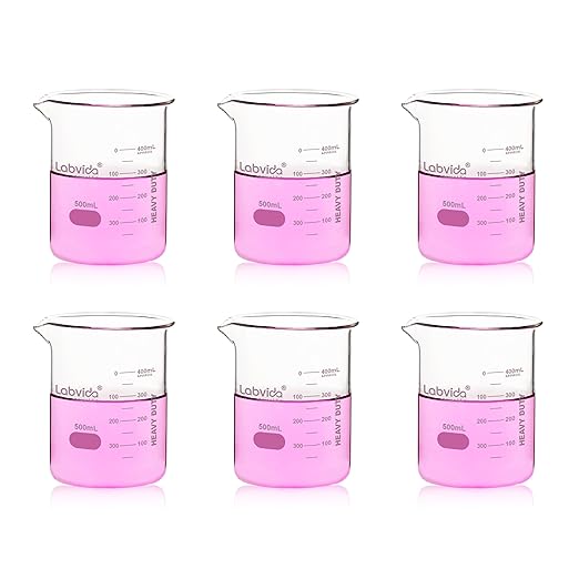 6pcs 500ml Upgrated Thick Glass Beakers, Griffin Low Form Beaker Set with Double Scale, 3.3 Boro, LVA013