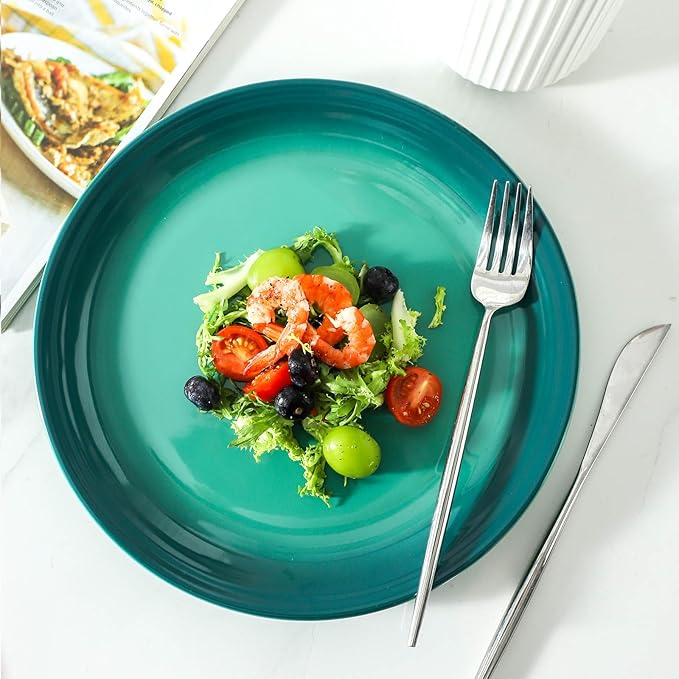 Hasense Ceramic Dinner Plates Set of 4, 10 Inch Premium Dinnerware Dishes, Salad Serving Plates Elegant & Durable, Oven, Microwave & Dishwasher Safe, Perfect for Family and Entertaining,Gradient Green
