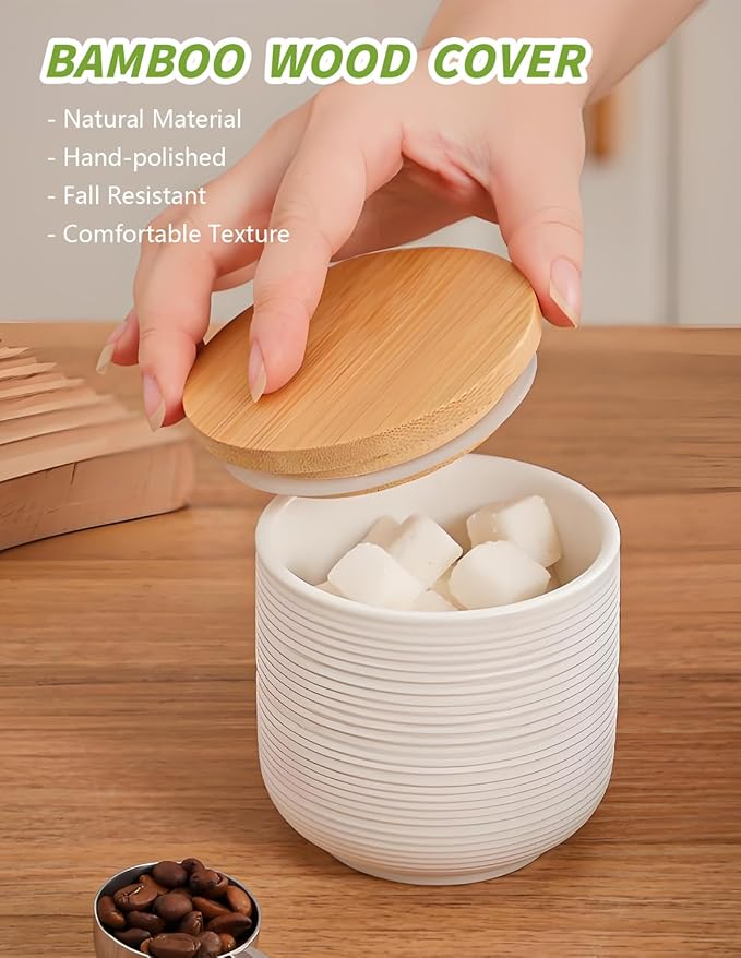Ceramic Canister with Airtight Seal Lid, Kitchen Canisters for Countertop, White Food Storage Jar for Flour, Coffee Bean, Sugar, Tea, Spices and More, Home Decor (260ml/8.79oz)
