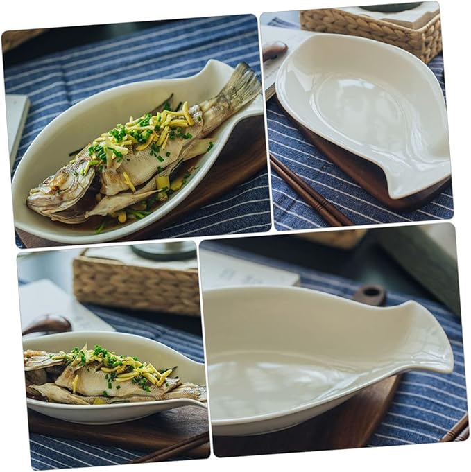 Plate,2pcs Fish Plate Fruit Tray Kitchen Decor Bowl Dishes Appetizer Plate Cooker Salad Bowl with Lid Pantry Trays Snack Plates Containers for Food Portable Food Container White Ceramics
