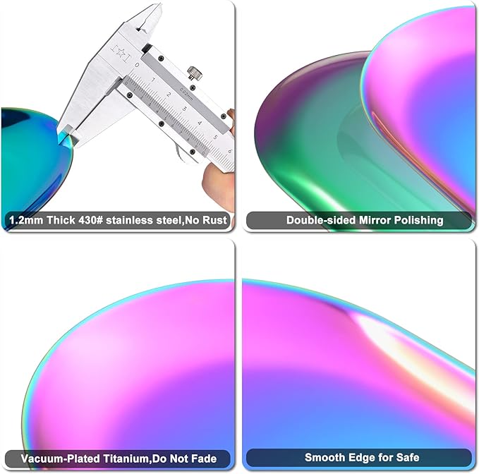 Set of 2 Rainbow Oval Stainless Steel Tray – Mini Coffee Table Tray for Jewelry, Cosmetics & Candles | Vacuum Coating – No Fading, No Discoloration